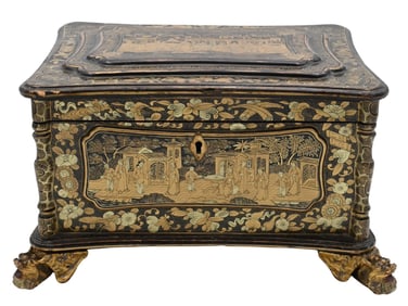 Chinese Export Lacquer Tea Box with Pewter Liner
