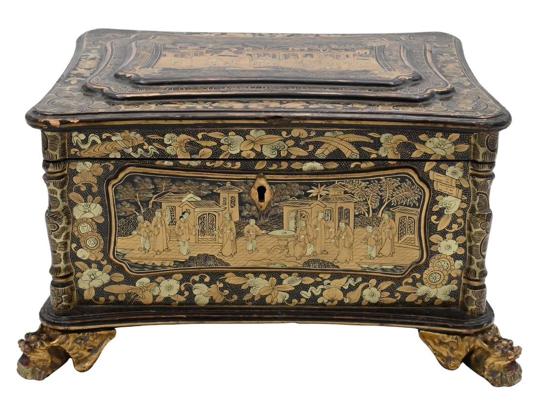 Chinese Export Lacquer Tea Box with Pewter Liner (1 of 5)