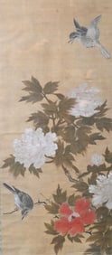 Chinese Hanging Scroll Painting of Birds and Flowers