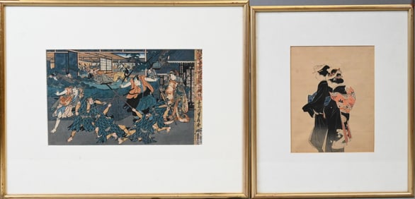 Group of Five Framed Japanese Woodblocks