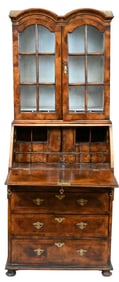 English Burl Walnut Secretary Bookcase
