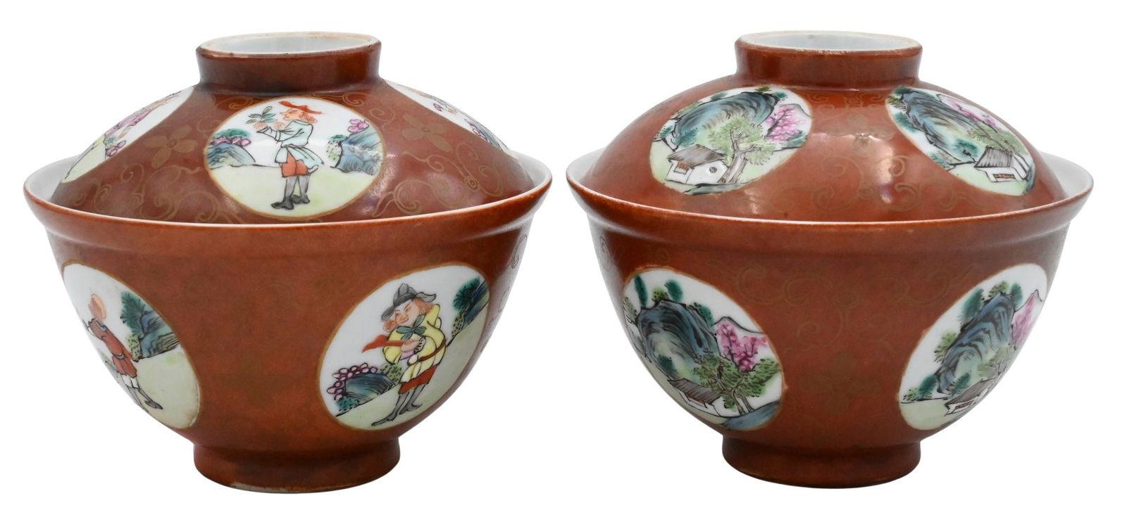 Pair of Chinese Export Iron Red Porcelain Covered Bowls (1 of 4)