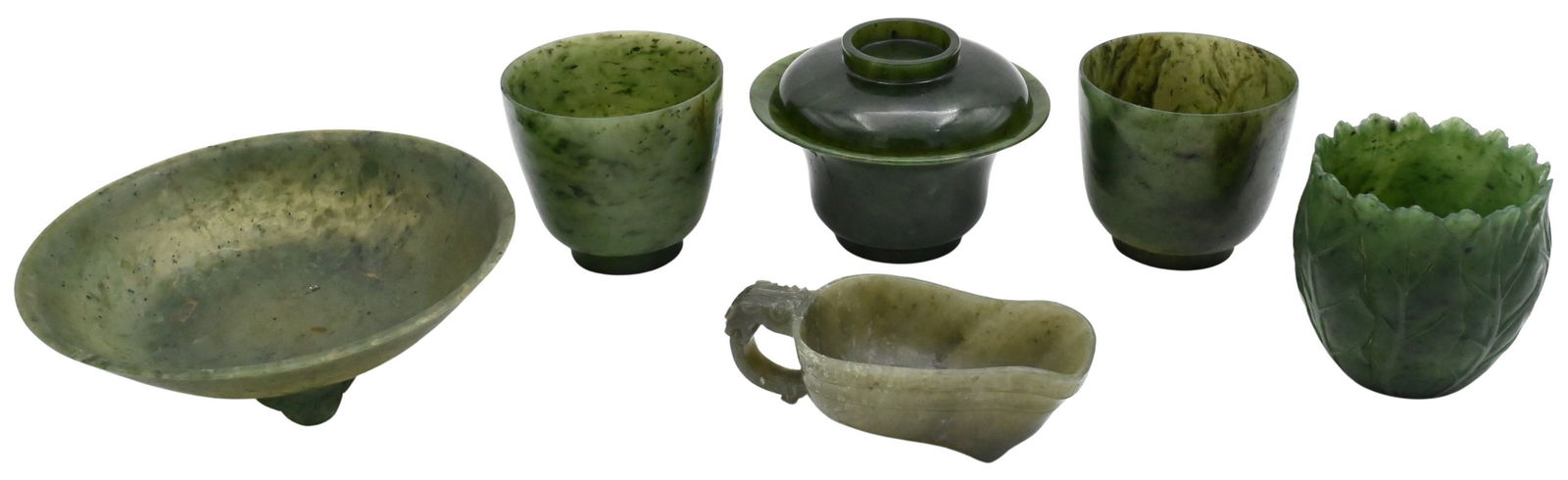 Group of Six Chinese Spinach Hardstone Carvings (1 of 6)