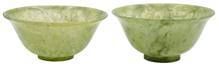 Pair of Finely Carved Spinach Jade Cups
