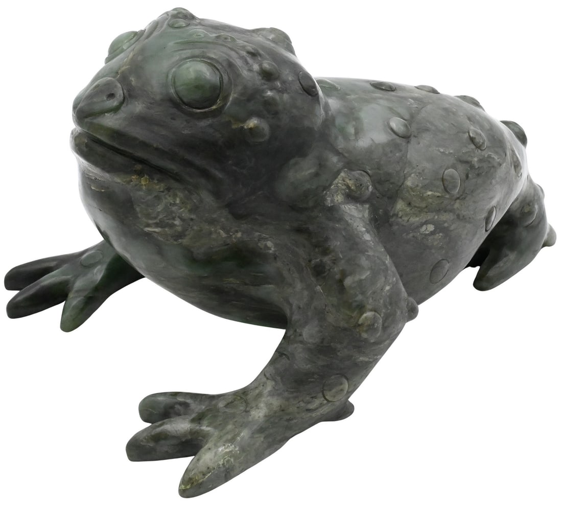 Large Chinese Carved Spinach Hardstone Toad (1 of 5)