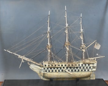 Napoleonic Prisoner-of-War Bone Model of a Three-Deck Ship-of-the-Line