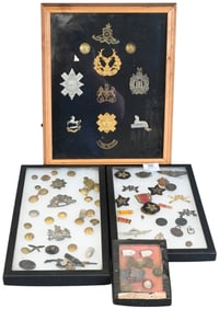 Group of U.S. and British Military Insignia, Medals, and Buttons