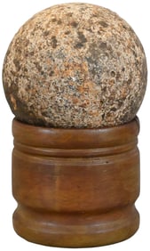 Iron Cannonball on Wooden Stand, 18th / 19th Century