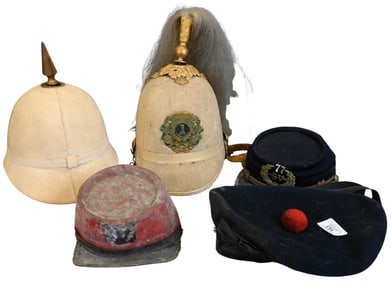 Five Piece Group of Military Helmets and Caps, 19th / 20th Century