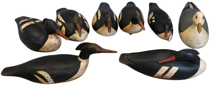 Group of Eight Andre Broussard Hand Painted Duck Decoys