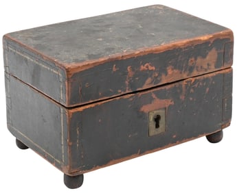 Small Painted Wooden Box with Marbled Paper Lining