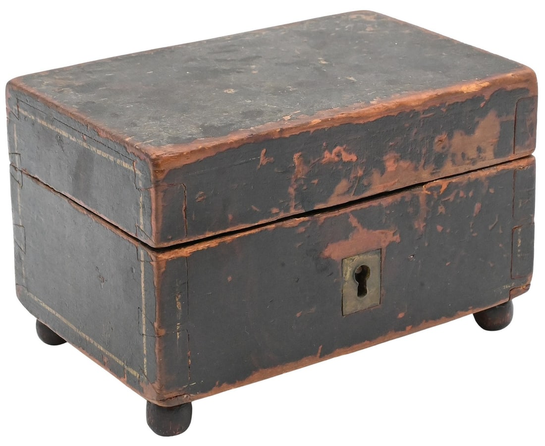 Small Painted Wooden Box with Marbled Paper Lining (1 of 5)