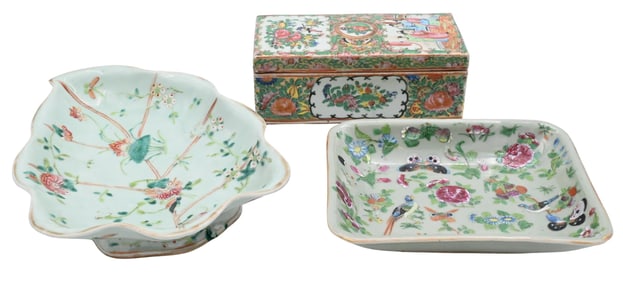 Three Piece Chinese Famille Rose and Celadon Group