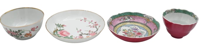 Two Chinese Famille Rose Porcelain Teacups and Saucers