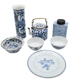Seven Piece Group of Chinese Blue and White Porcelain
