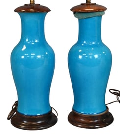 Pair of Chinese Turquoise Glaze Baluster Vases