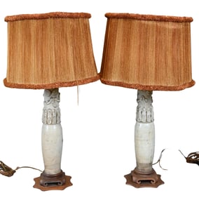 Pair of Chinese Stoneware Funerary Vases Mounted as Table Lamps