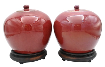 Pair of Chinese Oxblood (Langyao) Covered Melon Jars