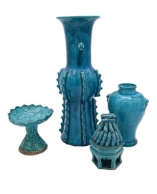 Group of Four Chinese Turquoise-Glazed Vessels