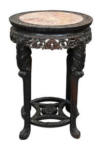 Chinese Carved Hardwood Stand with Marble Inset