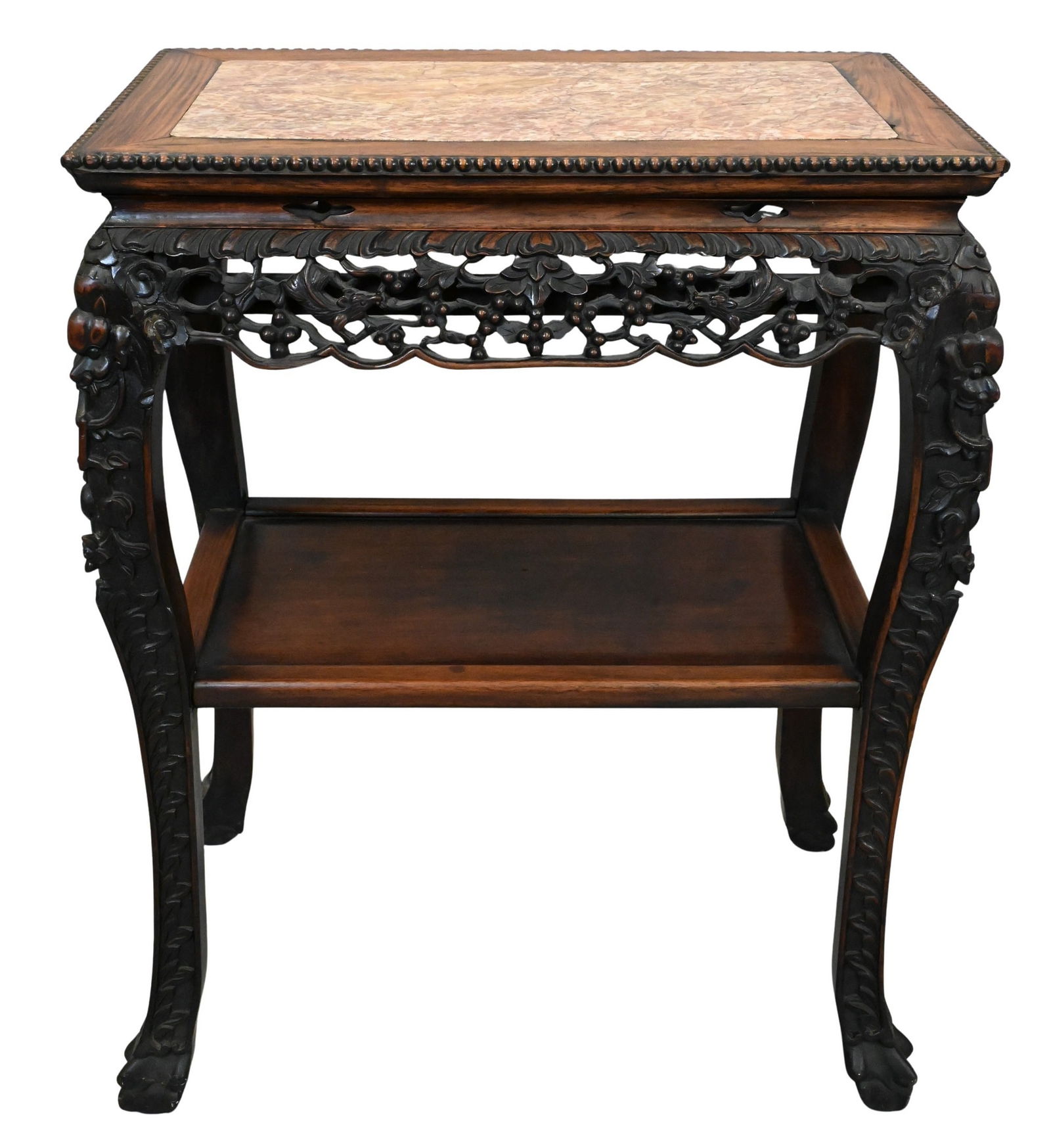 Chinese Carved Hardwood and Marble-Top Stand (1 of 5)