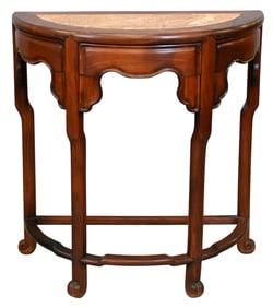 Chinese Hardwood and Marble Demilune Stand