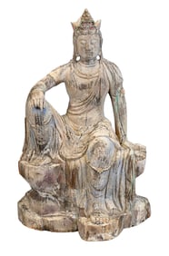 Chinese Polychrome Carved Wood Guanyin