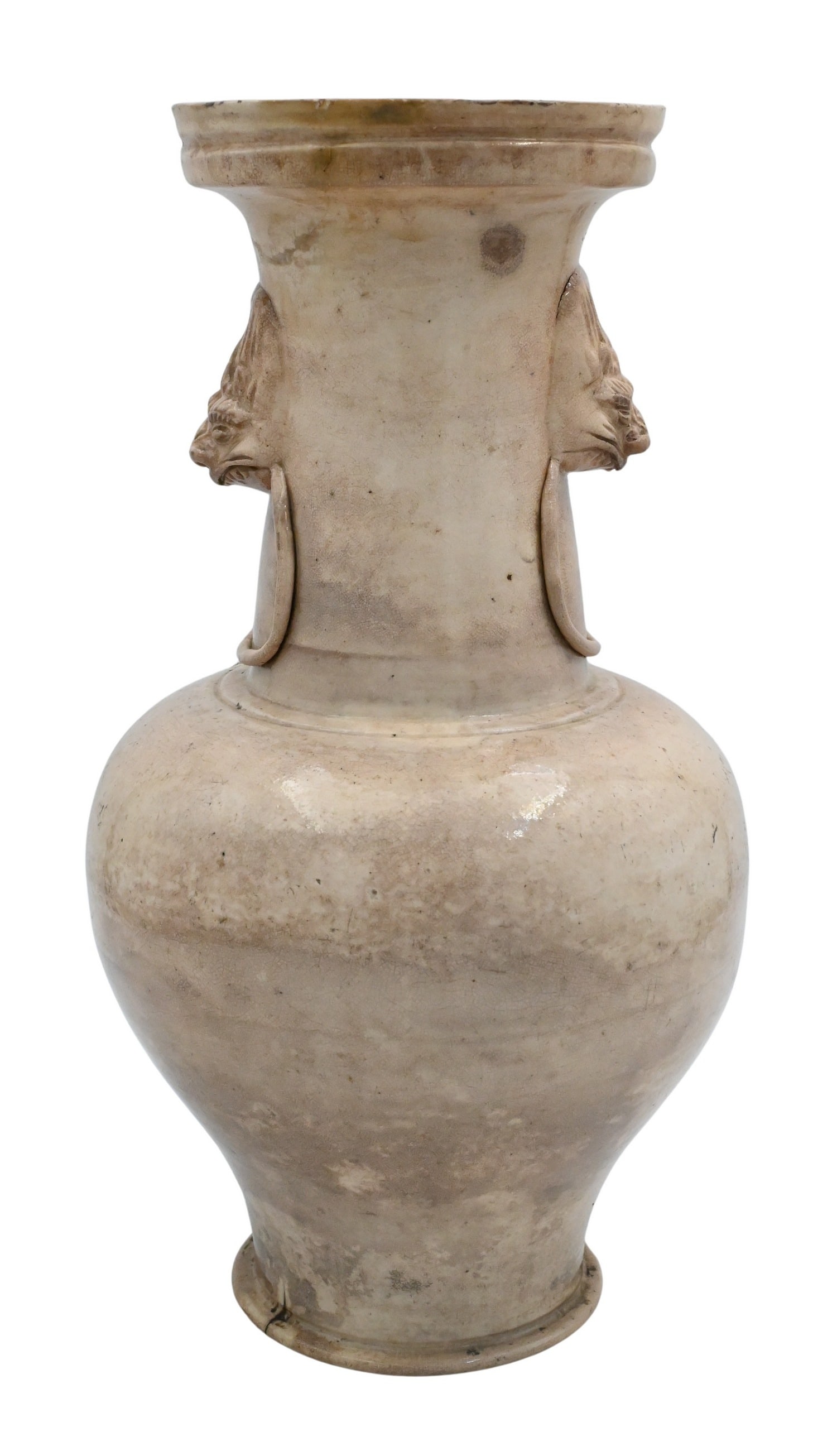 Chinese Porcelain Grey Crackle Vase having Lion Mask Handles: Chinese Porcelain Grey Crackle Vase having Lion Mask Handles collection numbers 90 and 162, Tang dynasty height 15 inches Provenance: Property of a Northeast Institution from the collection of Geraldi