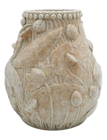 Japanese Stoneware Vase with Applied Decoration, Meiji Period