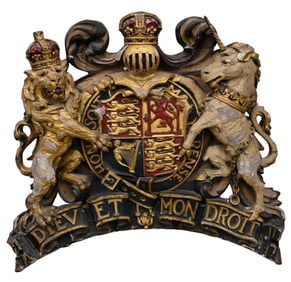 Large Carved and Polychrome Royal Coat of Arms of the United Kingdom