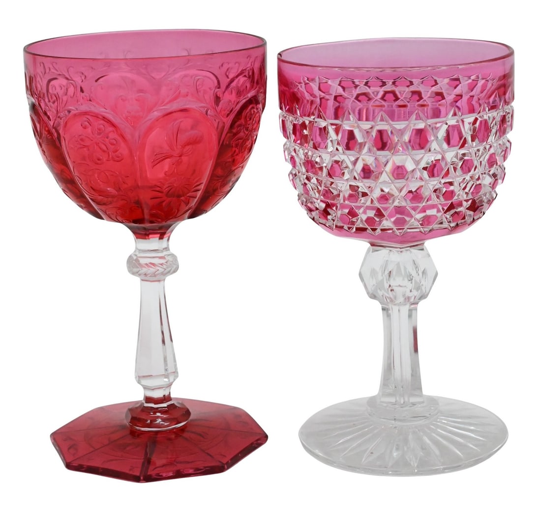 Group of Bohemian Cut-to-Clear Cranberry Glass Stemware, 19th / 20th Century (1 of 7)