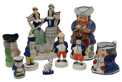Nine Piece Group of Figural Toby Jugs and Figurines