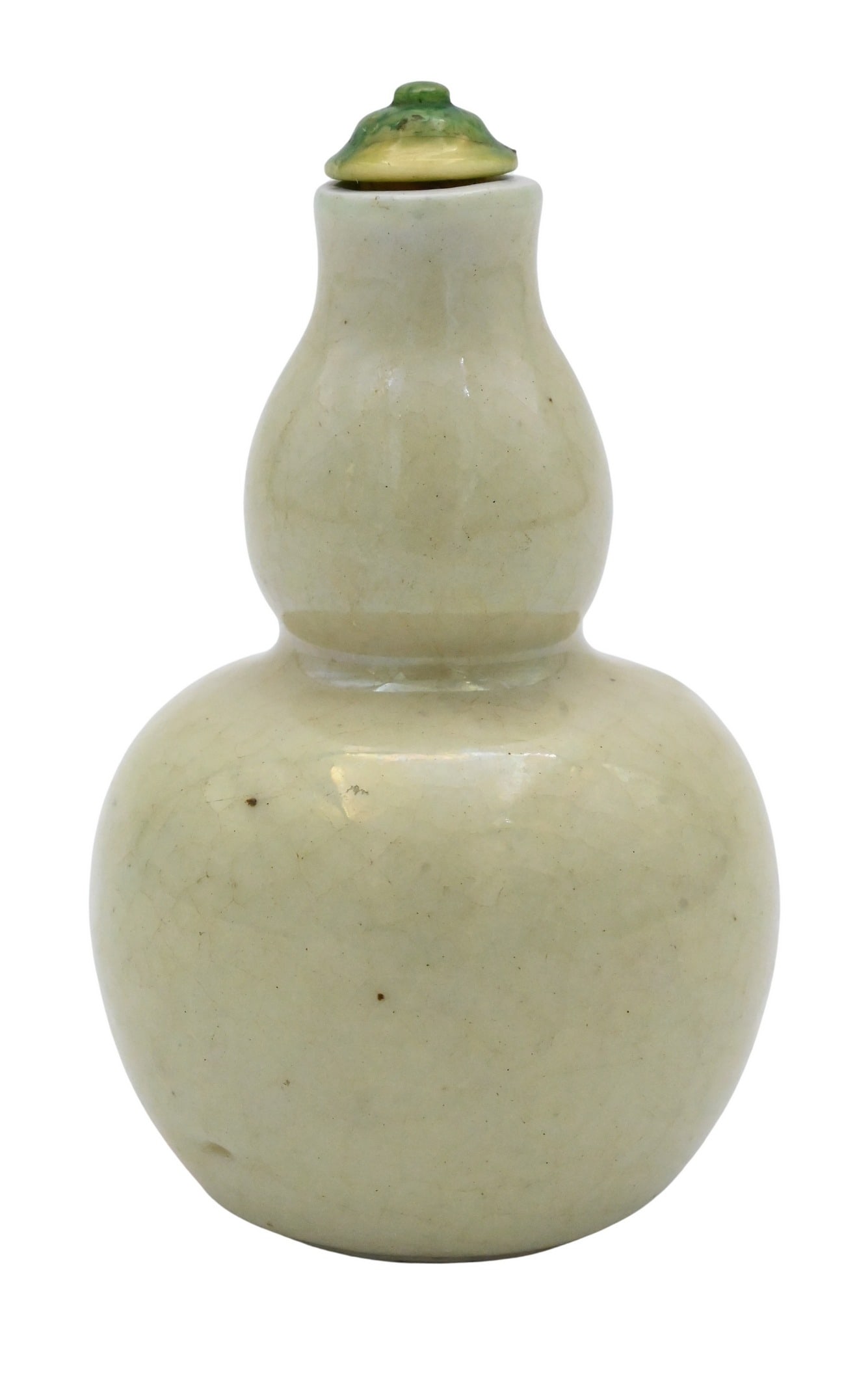 Chinese Porcelain Pale Yellow Crackle Double Gourd Vase: Chinese Porcelain Pale Yellow Crackle Double Gourd Vase collection number 78, Ming dynasty height 3 inches Provenance: Property of a Northeast Institution from the collection of Geraldine Rockefeller 