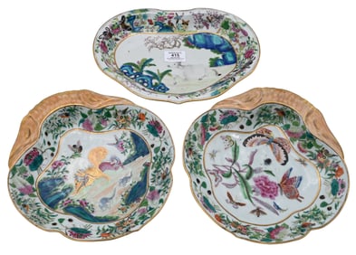Three Famille Rose Porcelain Plates
