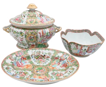 Three Piece Rose Medallion Covered Tureen and Undertray