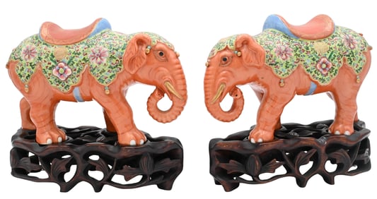 Pair of Chinese Export Porcelain Models of Elephants