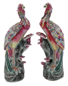 Pair of Chinese Famille Rose Porcelain Phoenix Figures