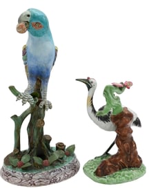 Two Chinese Famille Rose Porcelain Bird Figural Groups