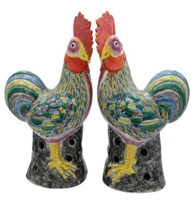 Large Pair of Chinese Porcelain Roosters