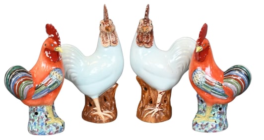 Two Pair of Chinese Porcelain Roosters