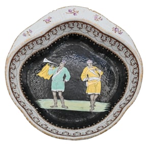 Chinese Export Cornelis Pronk Famille Noir "Trumpeter" Plate