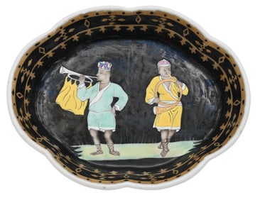 Chinese Export Cornelis Pronk Famille Noir "Trumpeter" Spoon Tray