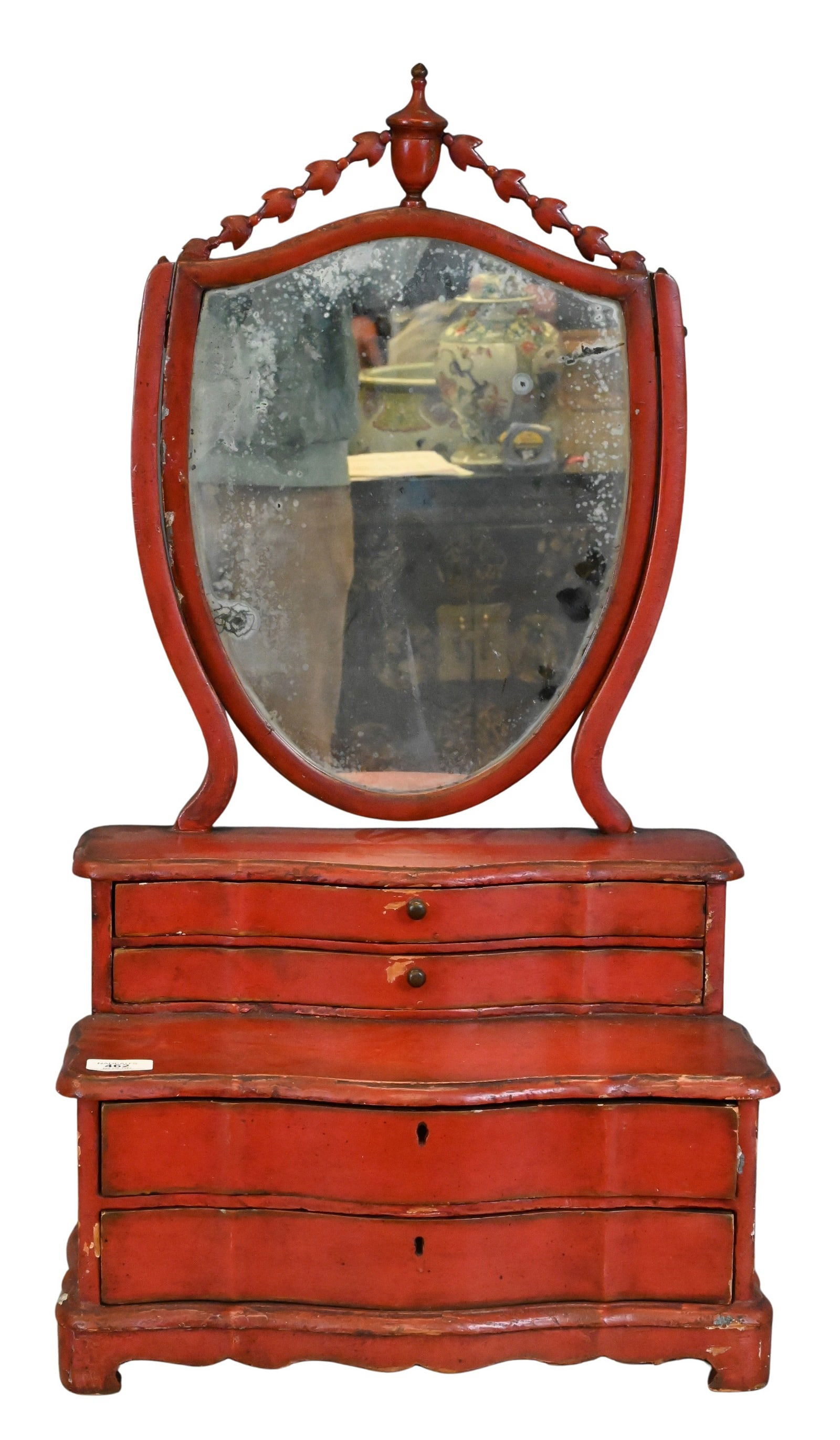 A Red Japanned Dressing Mirror on Table Top Chest (1 of 5)