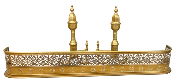 Six Piece Brass Fireplace Grouping