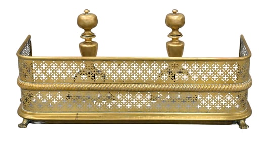 Pair of Victorian Brass and Wrought Iron Baluster Form Andirons