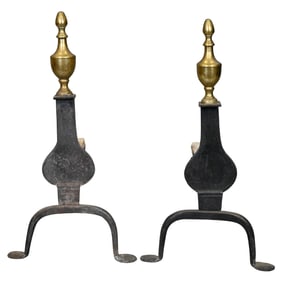 Pair of Federal Brass and Wrought Iron Knife Blade Andirons