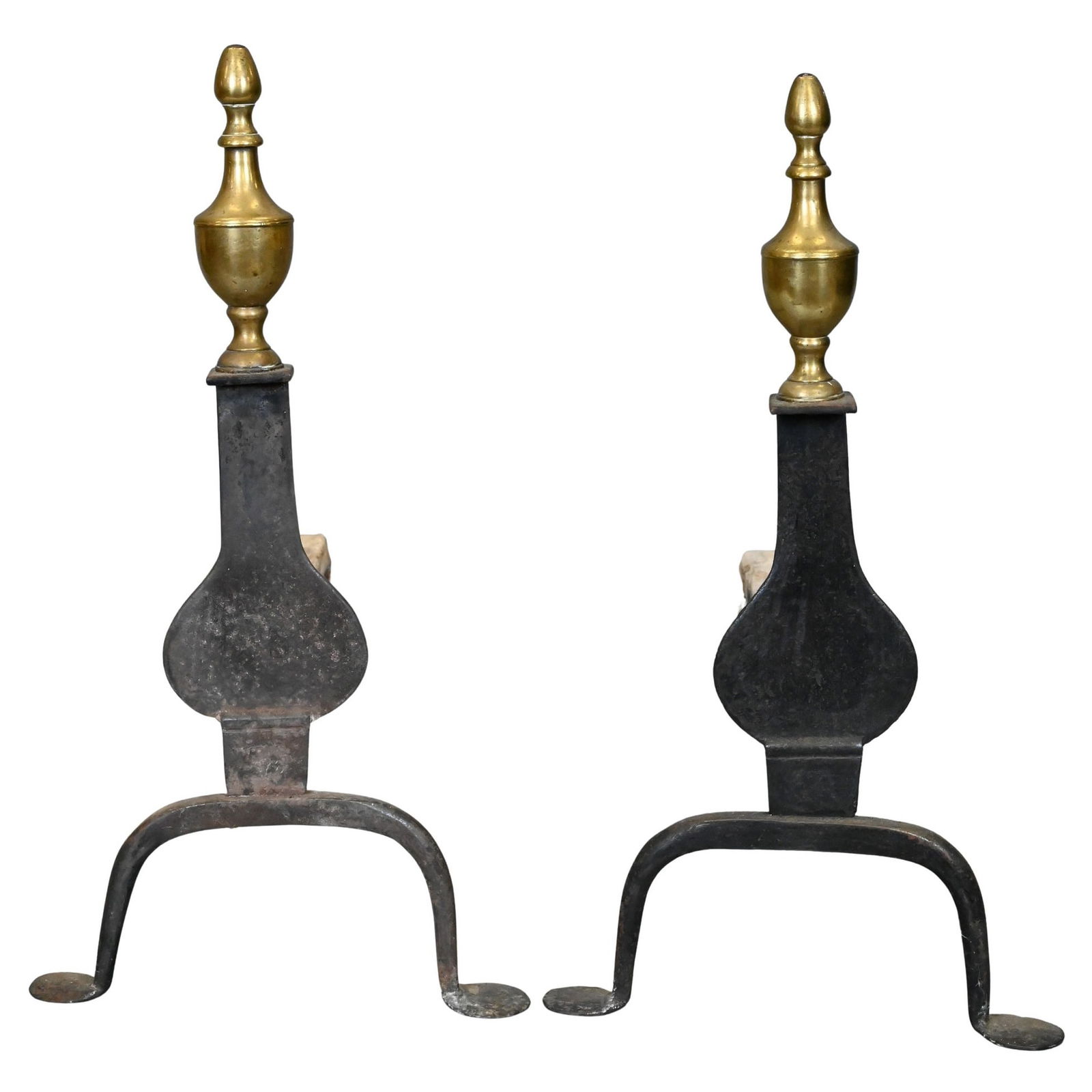 Pair of Federal Brass and Wrought Iron Knife Blade Andirons (1 of 5)