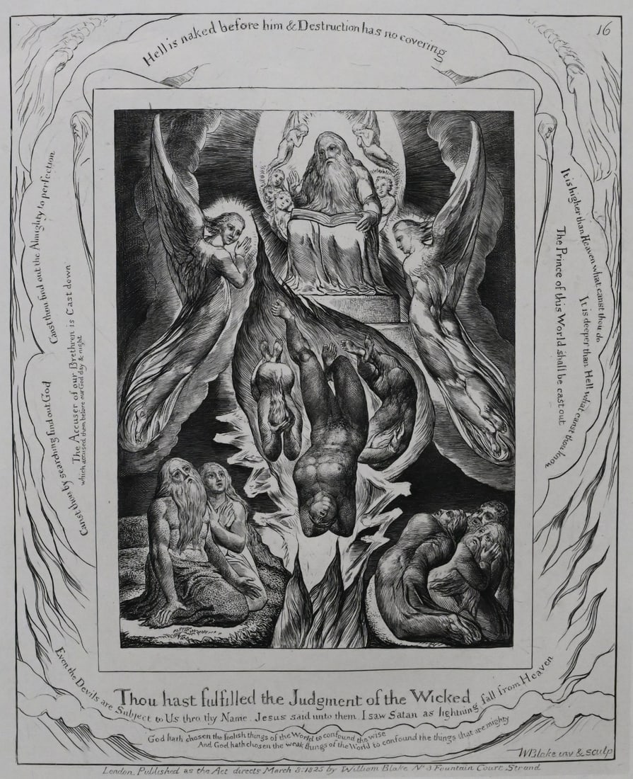 William Blake (British 1757-1827): William Blake (British 1757-1827) Illustrations of the Book of Job, Plate 16: “Thou hast fulfilled the Judgment of the Wicked” Engraving on paper, dated 1825 in plate, published 1826. Depictin
