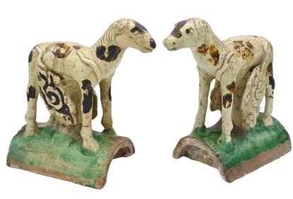 Pair of Chinese Stoneware Horse Roof Tiles
