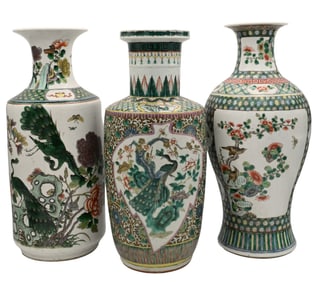 Group of Three Chinese Famille Verte Porcelain Vases